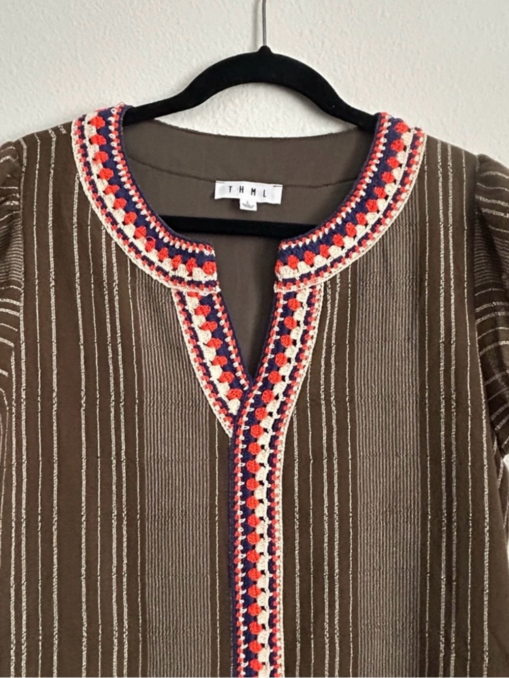 Anthropologie THML Brown Striped Mini Dress | Size Large - Picture 2 of 4